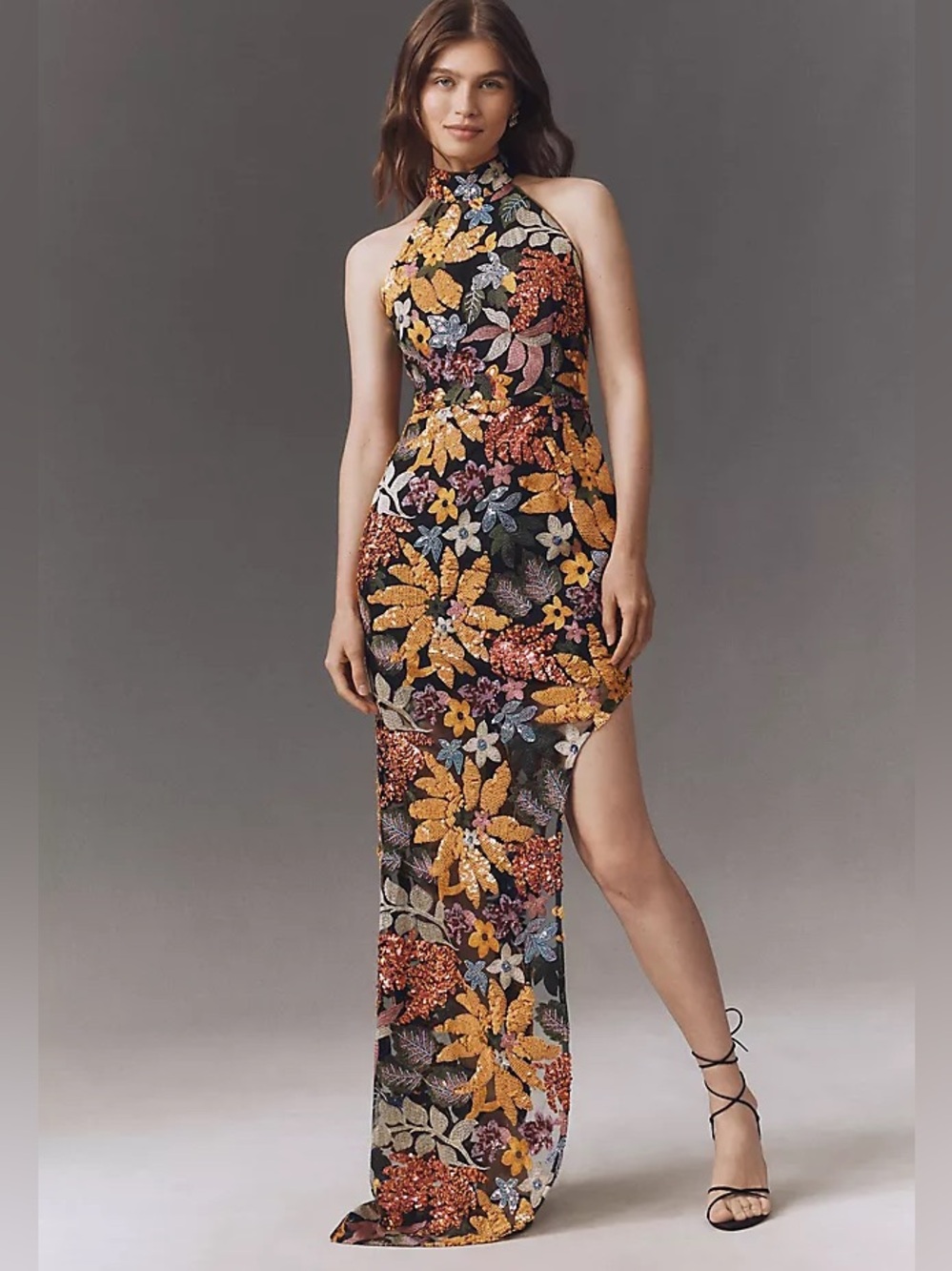 Elliatt Kiran Gown Orange Floral Sequin Embroidered Maxi Dress NEW - Picture 1 of 13